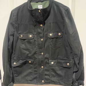 J Crew Women’s Downtown Field Jacket Size L Olive Green Zip Closure Pockets